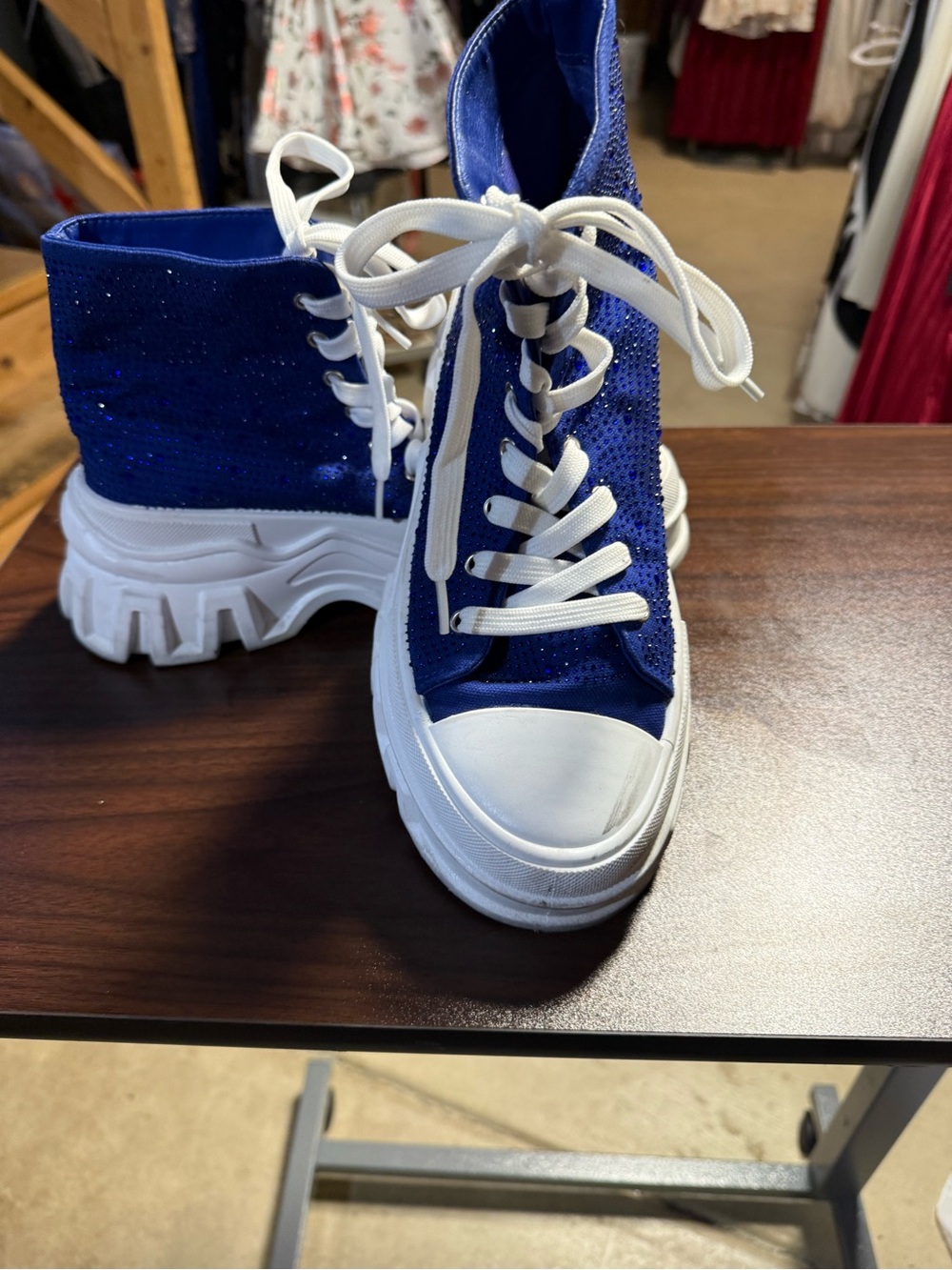 Azalea Wang Blue Platform High-Top Sneakers with White Lug Sole